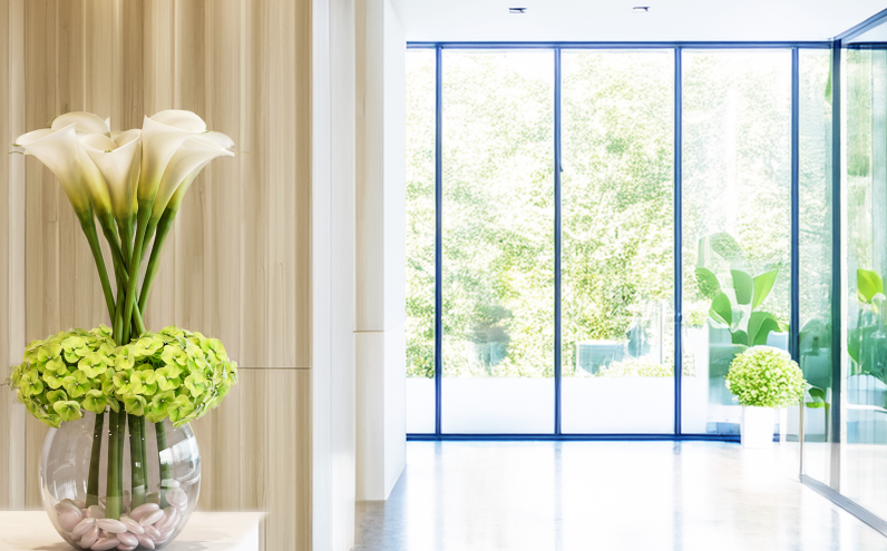 clinic,病院,ロビー,フラワーディスプレイ,アーティフィシャルフラワー,おしゃれ,バンブーサラ