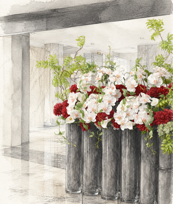 バンブーサラによる装花イメージのデザイン画